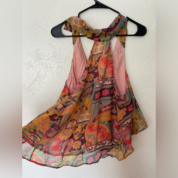 Free People Strawberry Flowy Blouse Tank Top Size M Yellow, Pink, Orange Paisley - Picture 3 of 3